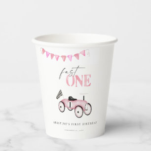 Pink Race Car Ride-On Birthday Paper Cups