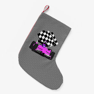 Pink Race Car Small Christmas Stocking