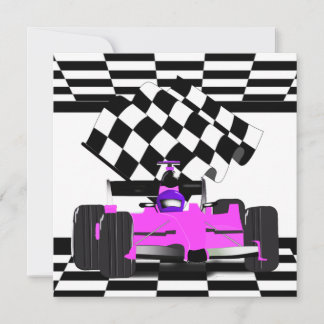 Pink Race Car with Chequered Flag (request) Invitation
