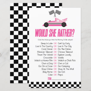 Pink Race Car Would She Rather Baby Shower Game