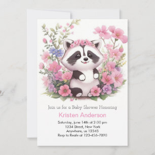 Pink Racoon Forest Adventure Girl Baby Shower Invitation