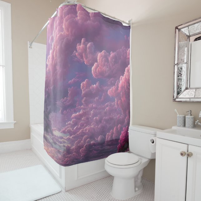 Pink Radiant Clouds Shower Curtain (In Situ)