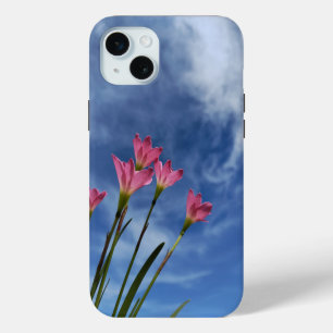 Pink Rain Lilies Blue Sky iPhone 15 Mini Case