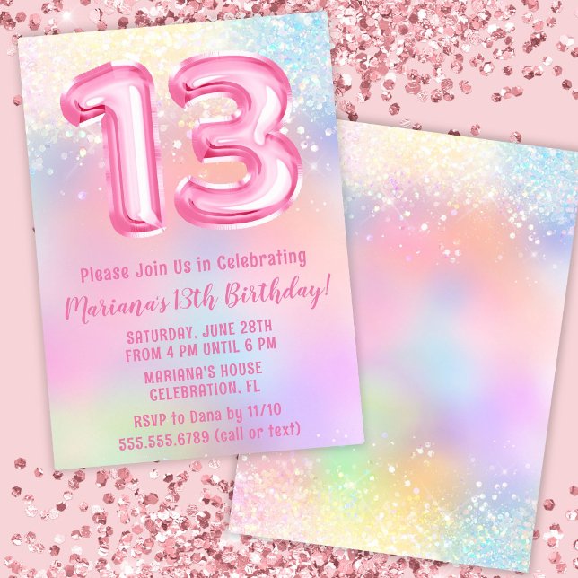 Pink Rainbow 13th Birthday Invitation (Creator Uploaded)