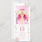 Pink Rainbow 15th Modern Photo Birthday Party Invitation (Front)
