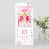 Pink Rainbow 15th Modern Photo Birthday Party Invitation (Standing Front)