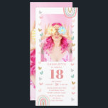 Pink Rainbow 18th Modern Photo Birthday Party Invitation<br><div class="desc">Pink Rainbow 18th Modern Photo Birthday Party Invitations features a unique girly eighteenth birthday party invitation. Perfect to invite family and friends to your celebration. Download and send these to your guests or have them printed to mail out or both. Cute, modern and trendy with pink text '(Name) is turning...</div>