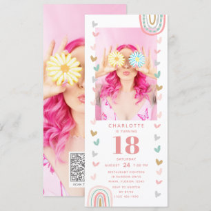 Pink Rainbow 18th Modern Photo Birthday Party Invitation