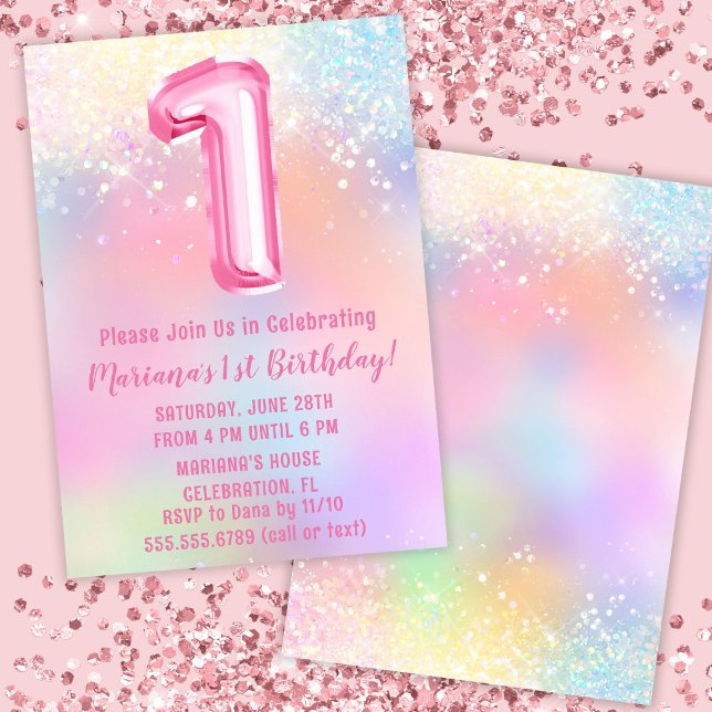 Pink Rainbow 1st Birthday Invitation (Creator Uploaded)