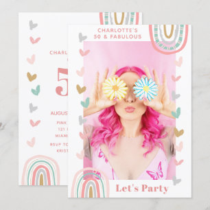 Pink Rainbow 50 & Fabulous Modern Birthday Party Invitation