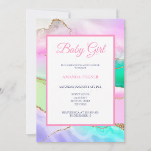 Pink Rainbow Agate Girl Baby Shower Invitation