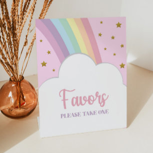 Pink Rainbow and Stars Favours Party Table Pedestal Sign