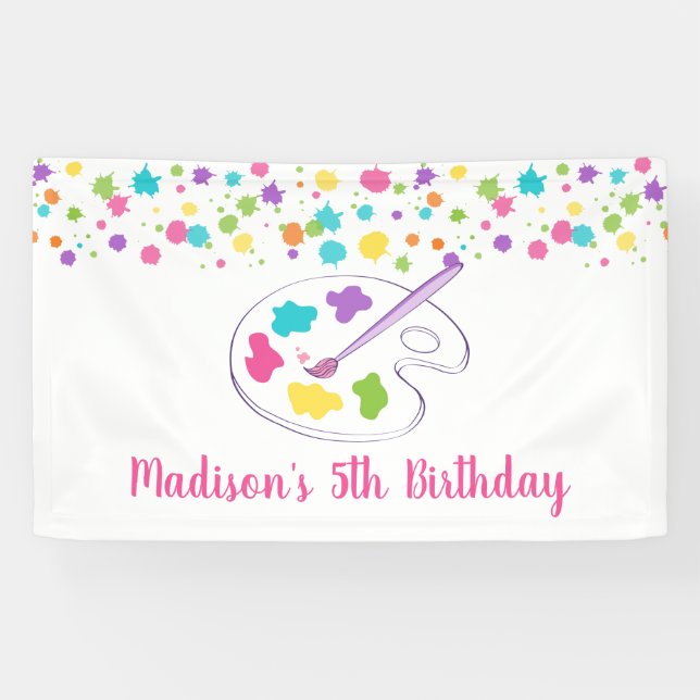 Pink Rainbow Art Party Birthday Banner (Horizontal)
