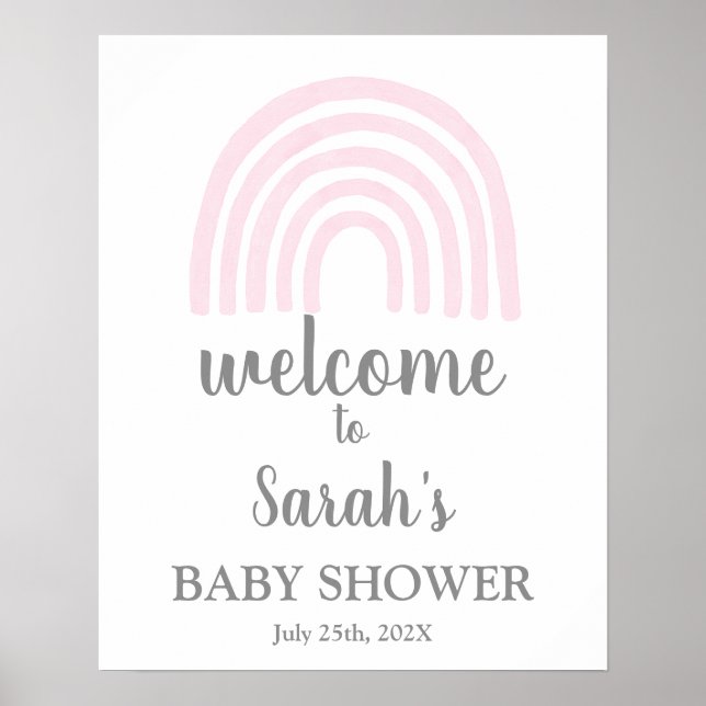 Pink Rainbow Baby Shower Boy Welcome sign (Front)