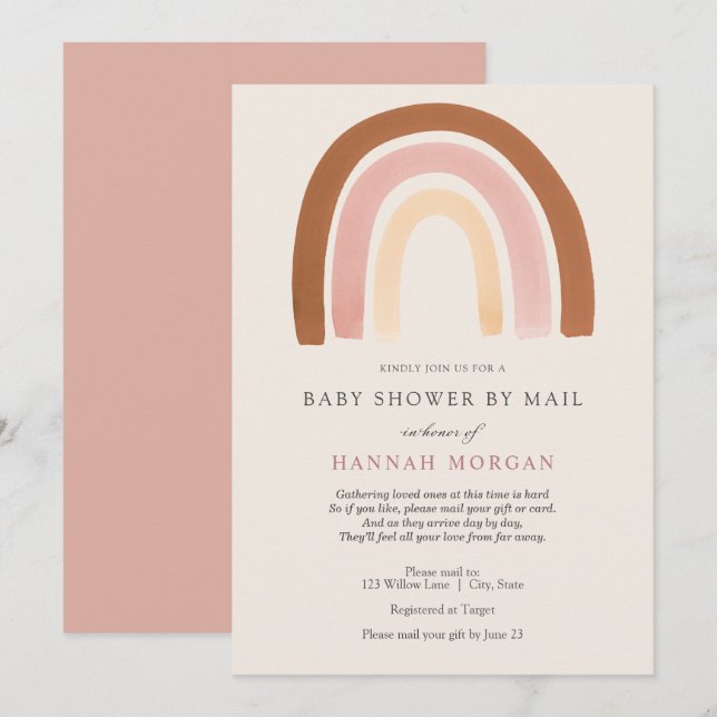 Pink Rainbow Baby Shower by Mail invitation (Front/Back)