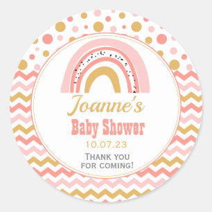 Pink Rainbow Baby Shower Classic Round Sticker