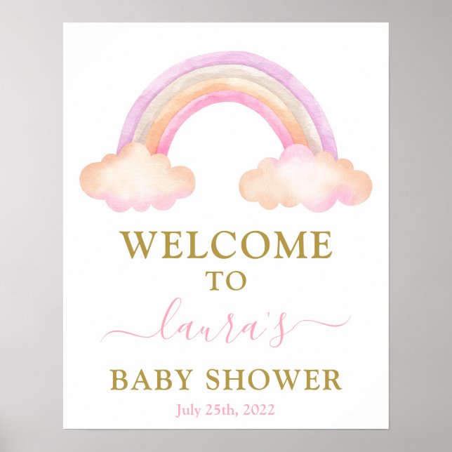 Pink Rainbow Baby Shower Girl Welcome sign (Front)