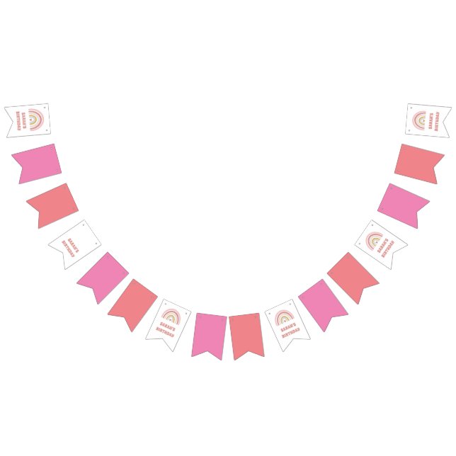 Pink Rainbow Birthday Banner – Custom Name Bunting (All)