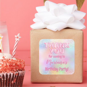Pink Rainbow Birthday Party Favour Square Sticker