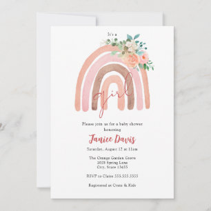 Pink Rainbow, Boho Girl Baby Shower Invitation