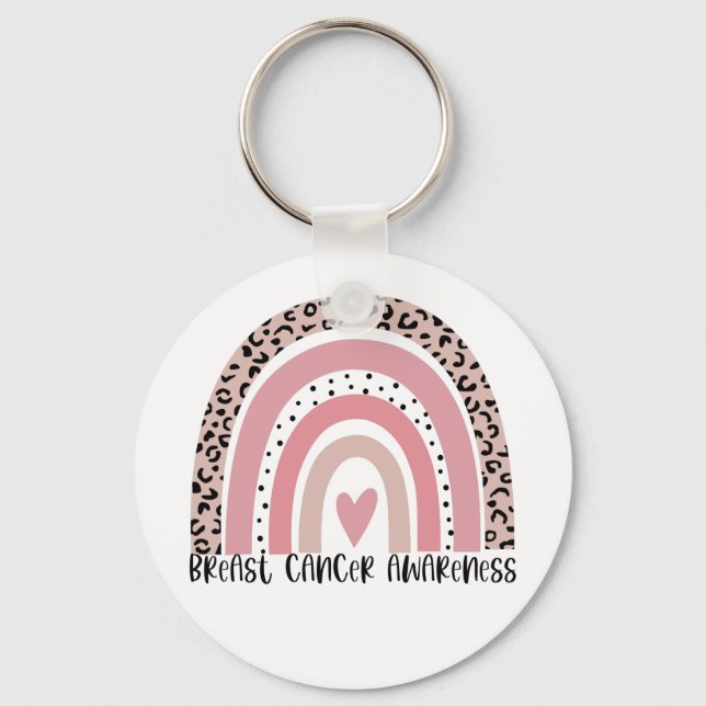 Pink Rainbow Breast Cancer Awareness Key Ring (Front)