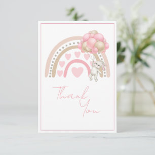 Pink Rainbow Bunny Rabbit Baby Shower Thank You Card