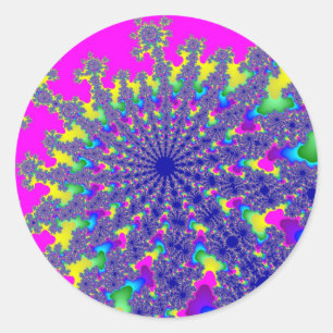 Pink Rainbow Burst Classic Round Sticker