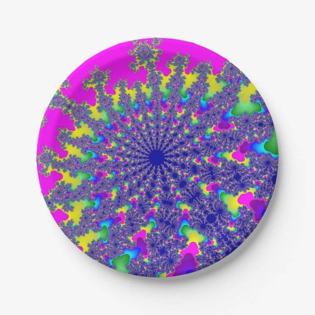 Pink Rainbow Burst Paper Plate (Front)