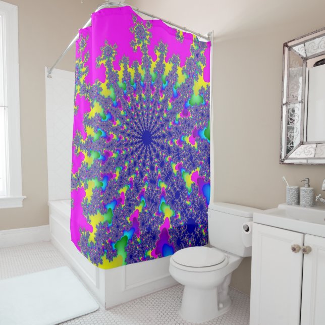 Pink Rainbow Burst Shower Curtain (In Situ)