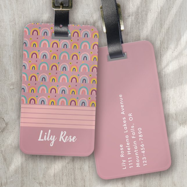 Pink Rainbow Calligraphy Monogram  Luggage Tag (Creator Uploaded)
