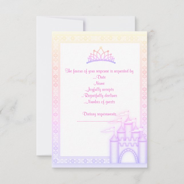 PINK rainbow CASTLE PRINCESS BIRTHDAY PARTY RSVP (Front)