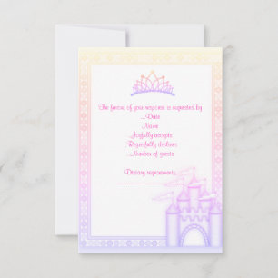 PINK rainbow CASTLE PRINCESS BIRTHDAY PARTY RSVP Card