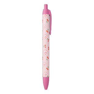 Pink Rainbow Cherry Pattern Black Ink Pen
