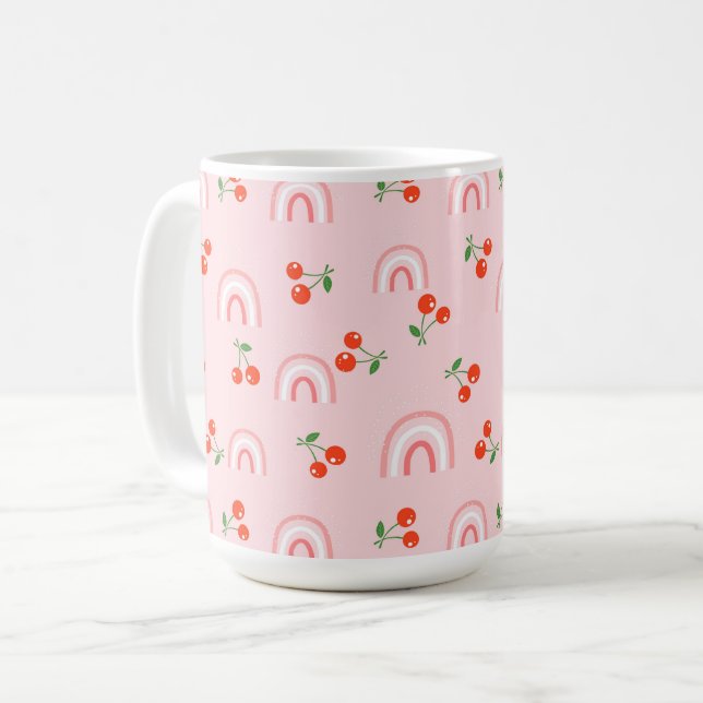 Pink Rainbow Cherry Pattern Coffee Mug (Front Left)