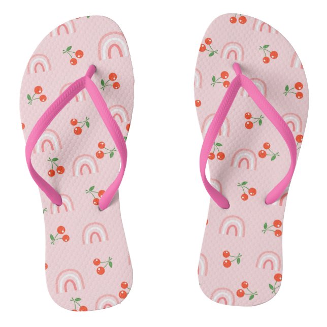 Pink Rainbow Cherry Pattern Flip Flops (Footbed)
