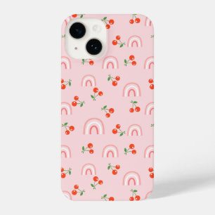 Pink Rainbow Cherry Pattern iPhone 14 Case