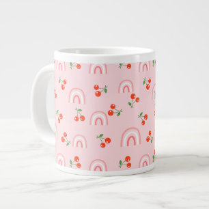 Pink Rainbow Cherry Pattern Large Coffee Mug