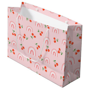 Pink Rainbow Cherry Pattern Large Gift Bag