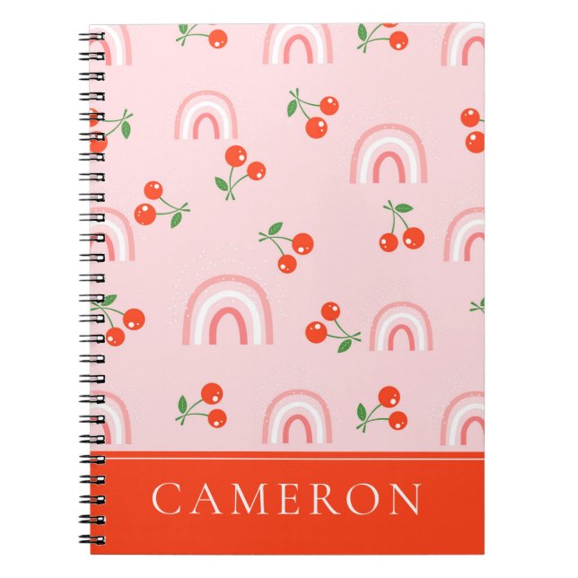 Pink Rainbow Cherry Pattern Notebook (Front)