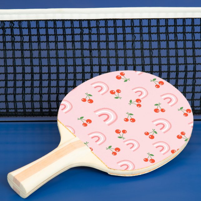 Pink Rainbow Cherry Pattern Ping Pong Paddle (Insitu)
