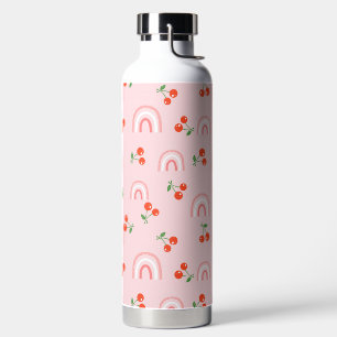 Pink Rainbow Cherry Pattern Water Bottle