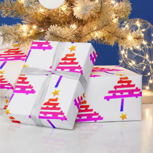 Pink Rainbow Christmas Tree Pattern Wrapping Paper