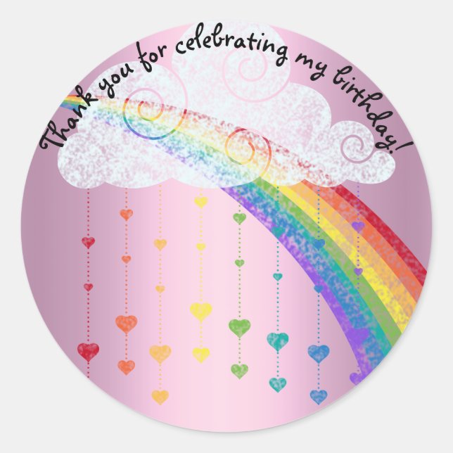 PINK RAINBOW CLOUDS THANK YOU CHILDRENS STICKER (Front)