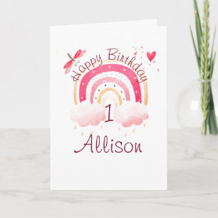 Pink rainbow custom year personalised birthday card