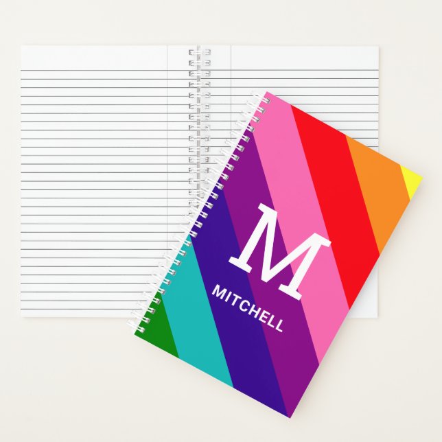 Pink Rainbow Diagonal Monogram Name Notebook (Inside)