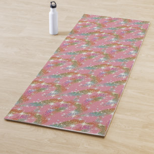 Pink Rainbow Faux Glitter Sparkle Pattern Yoga Mat