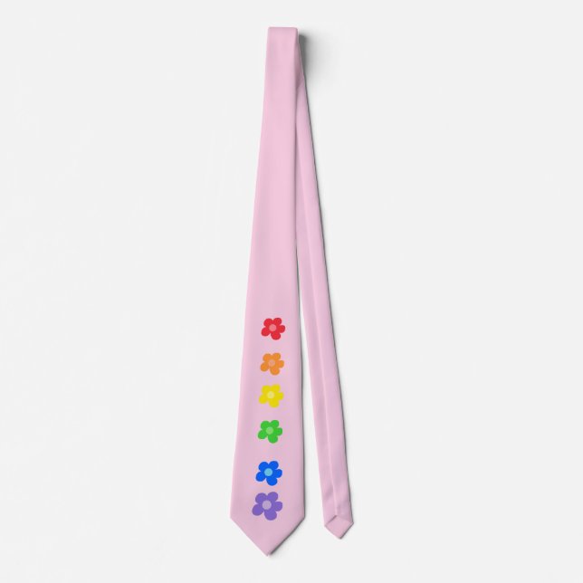 Pink Rainbow Floral Gay Pride design Neck Tie (Front)