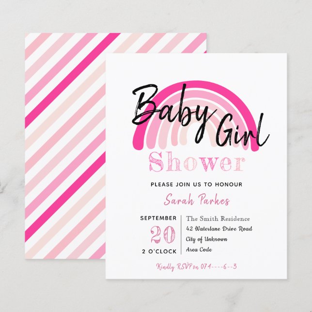 Pink Rainbow Girl Baby Shower Budget Invitation (Front/Back)