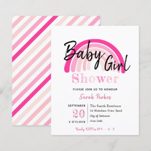 Pink Rainbow Girl Baby Shower Budget Invitation