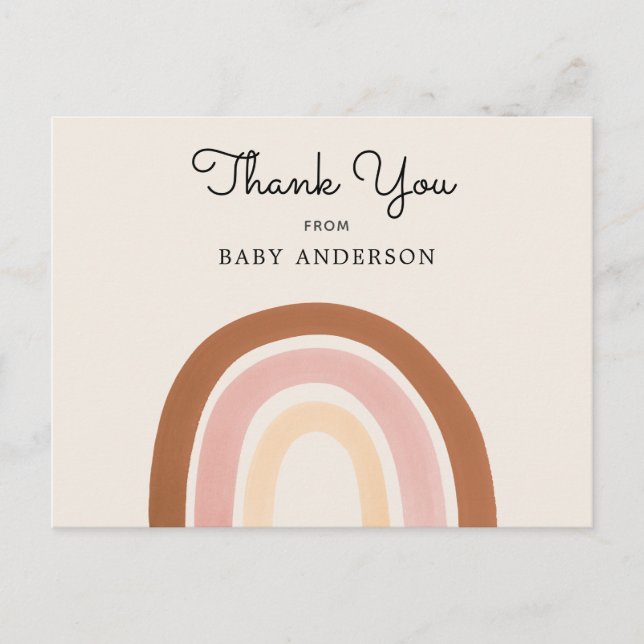 Pink Rainbow Girl Baby Shower Thank You Postcard (Front)